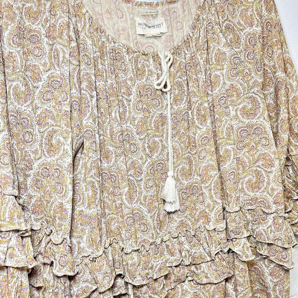 Denim & Supply Ralph Lauren Boho Top Womens Sz L Floral Tassel Tie Peasant Flowy - Picture 5 of 7
